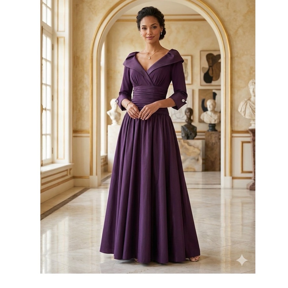 Eliza J Plum Purple Portrait Collar Rhinestone Cuff Formal Evening Gown 12